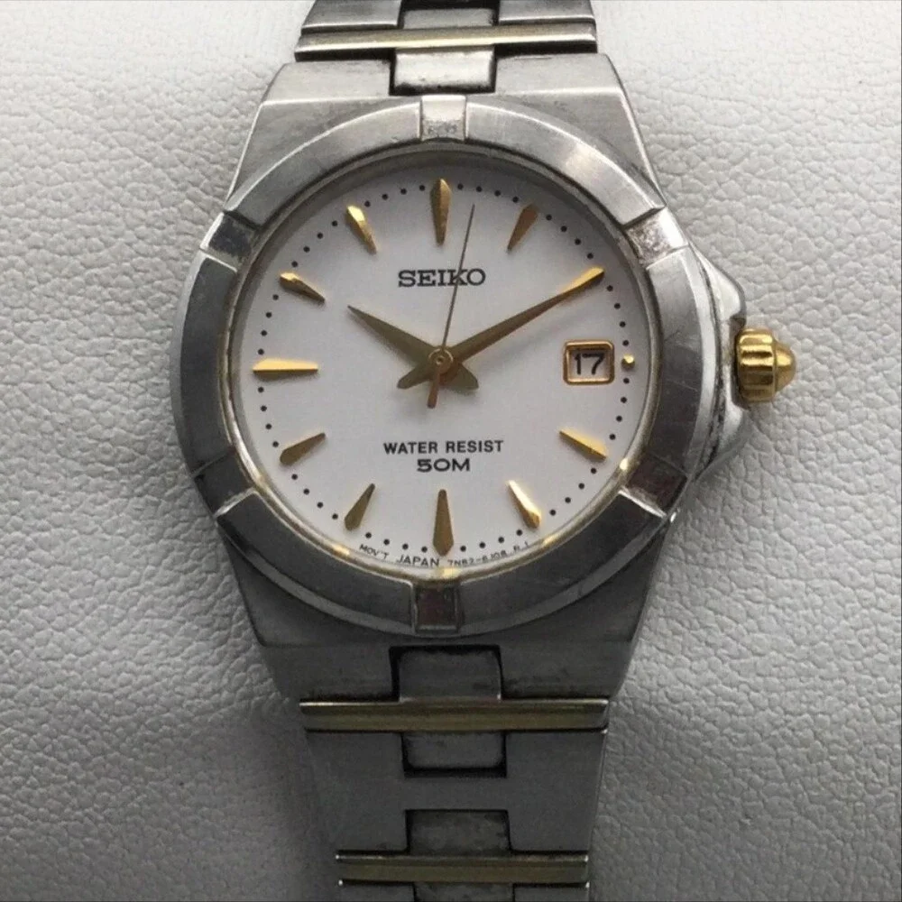 Seiko Womens Watch 25mm White Dial Stainless Date 7N82-6F50 New Battery 6